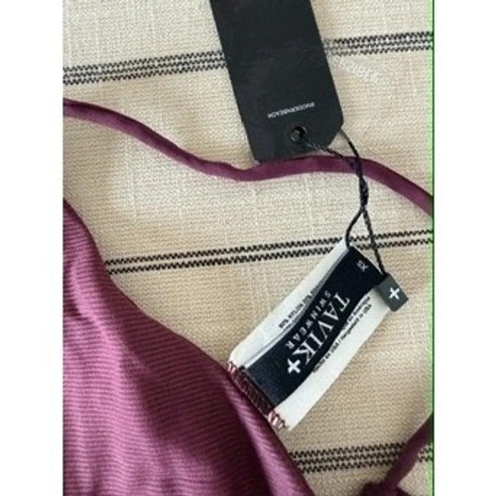 Tavik Swimwear Jett Reversible Bikini Top Plum Purple Ribbed High Neck Halter XS